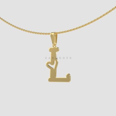 پلاک طلا حرف L انگلیسی و قلب تو خالی کد 01