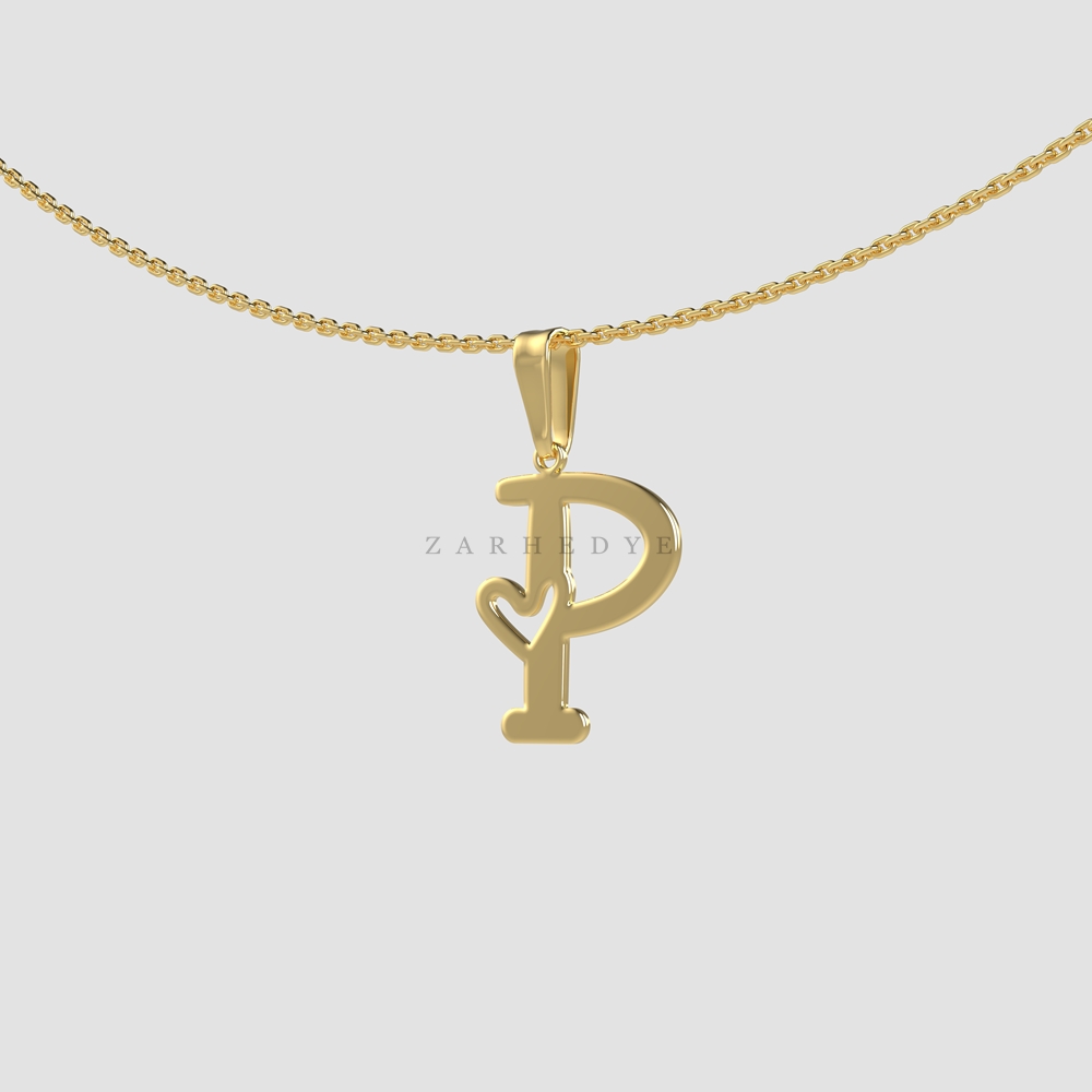 پلاک طلا حرف P انگلیسی و قلب تو خالی کد 01
