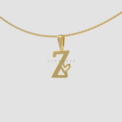 پلاک طلا حرف Z انگلیسی و قلب تو خالی کد 01