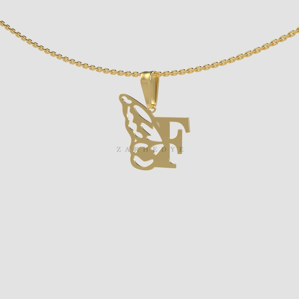پلاک طلا حرف f انگلیسی و پروانه کد 01