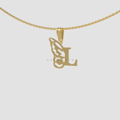 پلاک طلا حرف l انگلیسی و پروانه کد 01