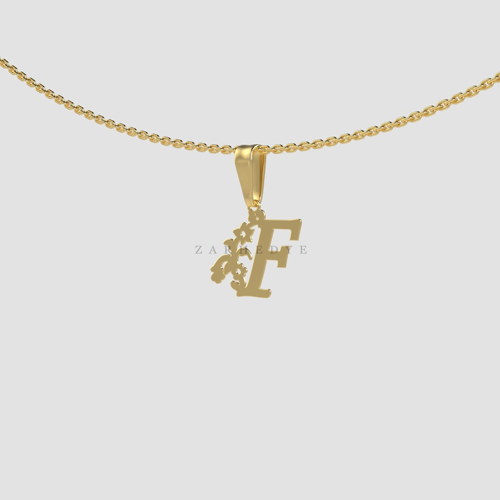 پلاک طلا حرف f انگلیسی و گل کد 01