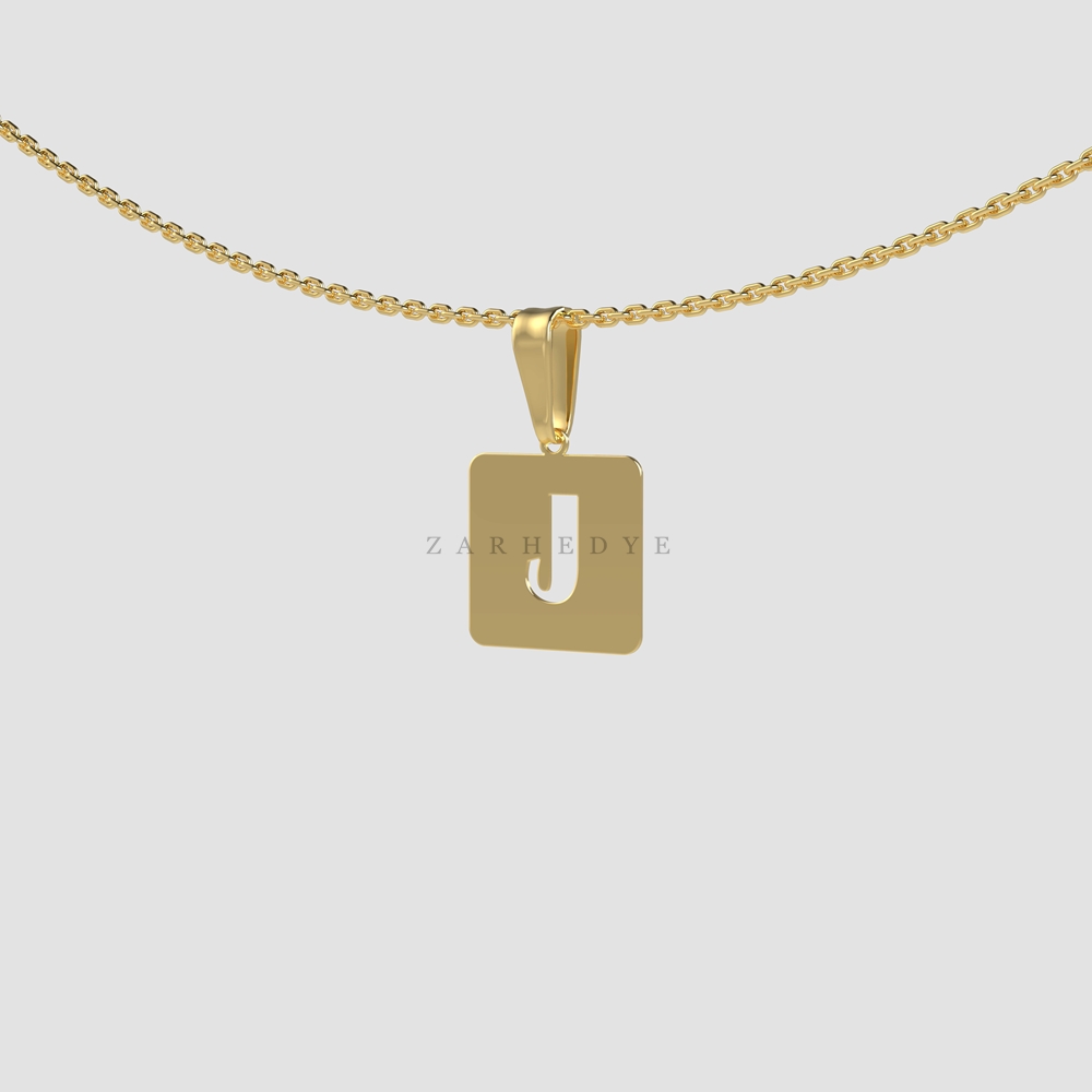 پلاک طلا حرف j انگلیسی و مربع کد 01